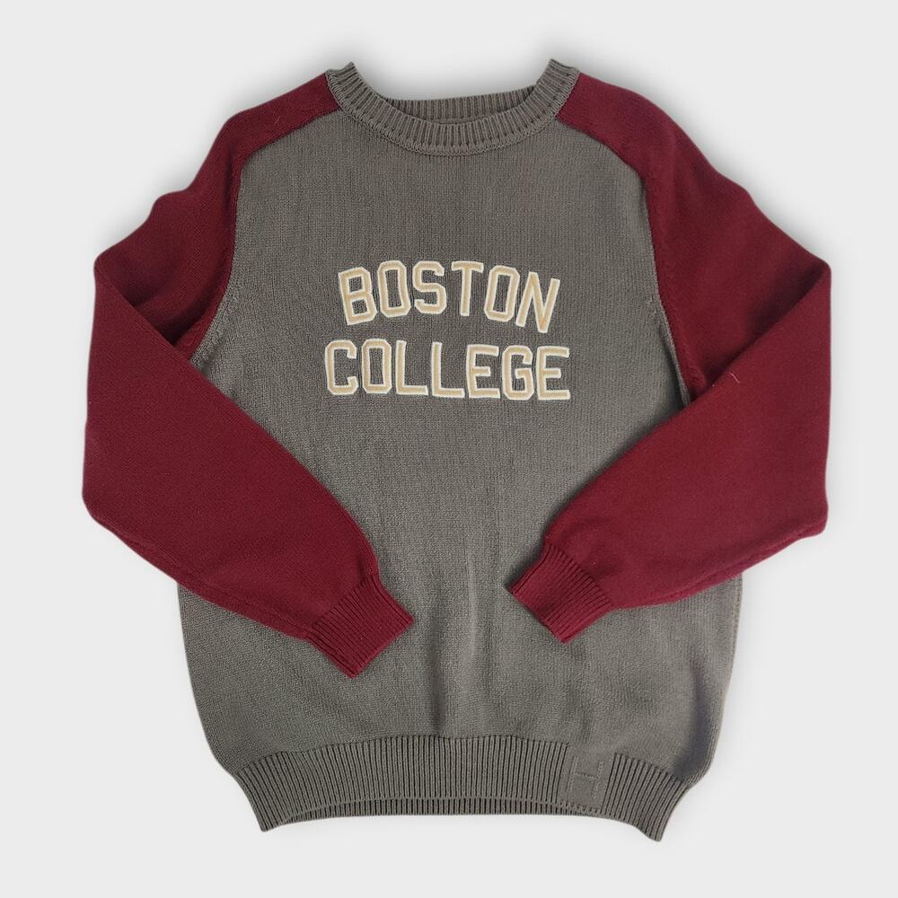 HillFlint Boston Collegiate Knitted Sweater Mens L Gray Red Crew Neck University